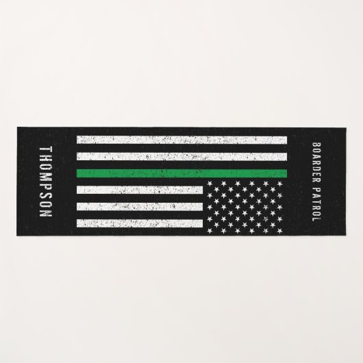 Amerikaanse vlag Thin Green Line Disted Name (Hand Yogamat (Voorkant (horizontaal))
