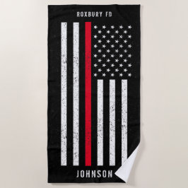 Amerikaanse vlag Thin Red Line Distance Name (Hand Strandlaken