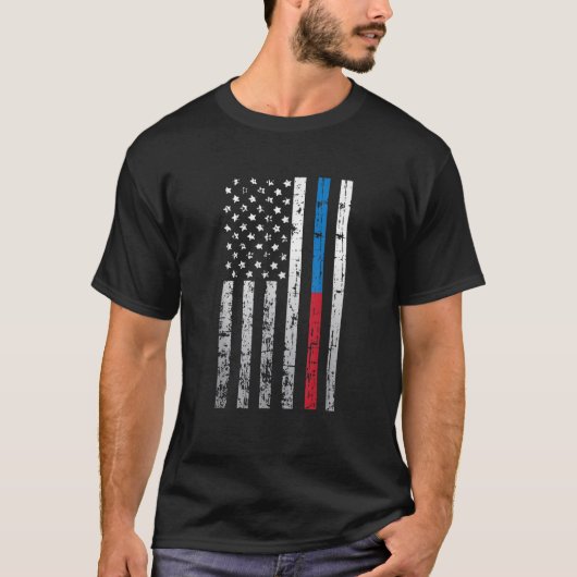 Amerikaanse vlag Thin Red Line Law Firefighter P T-shirt (Voorkant)