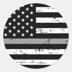 Amerikaanse vlag Thin Silver Line Ronde Sticker