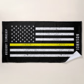 Amerikaanse vlag Thin Yellow Line Distance Name Strandlaken (Voorkant)