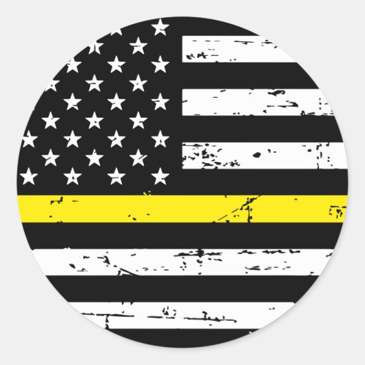 Amerikaanse vlag Thin Yellow Line Ronde Sticker (Voorkant)