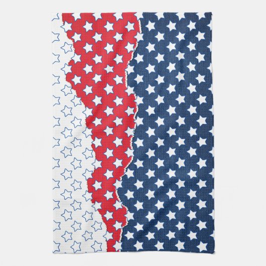 Amerikaanse vlag - Trendy Red White & Blue Stars Theedoek (Verticaal)