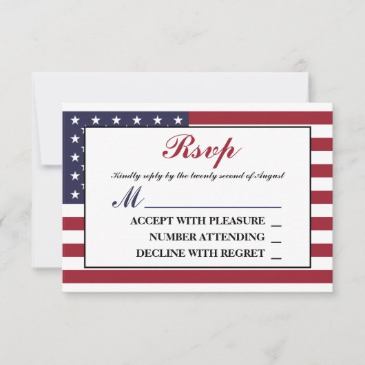Amerikaanse Vlag Trouw RSVP Kaartje (Voorkant)