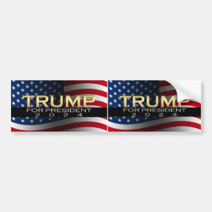 Amerikaanse vlag Trump 2024 Gold Patriotic Bumpersticker
