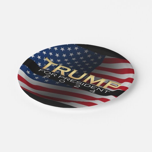 Amerikaanse vlag Trump 2024 Gold Patriotic Papieren Bordje (Gekanteld)