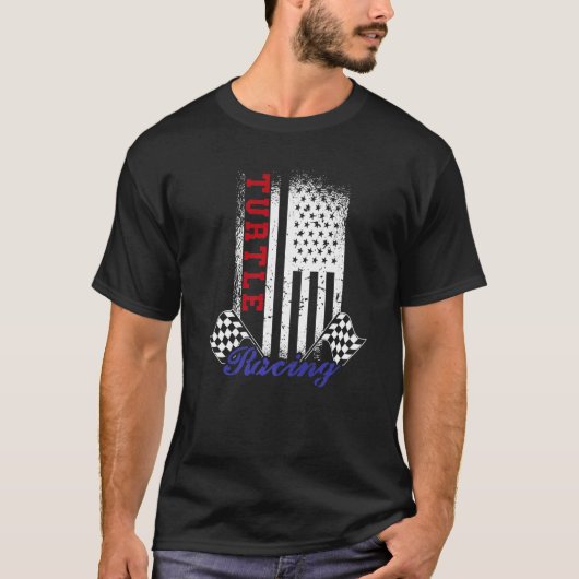 Amerikaanse vlag Turtle Racing Race vlag ontwerp T-shirt (Voorkant)