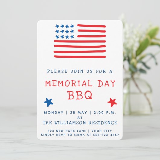 Amerikaanse vlag | Uitnodiging op Memorial Day BBQ (Staand voorkant)