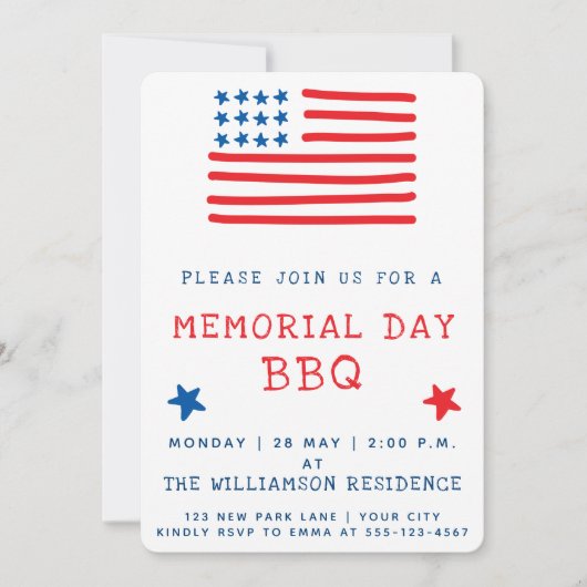 Amerikaanse vlag | Uitnodiging op Memorial Day BBQ (Voorkant)