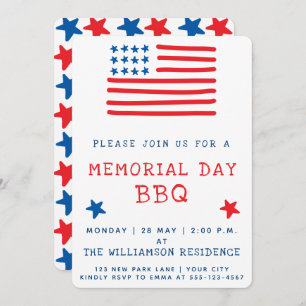 Amerikaanse vlag Uitnodiging op Memorial Day BBQ