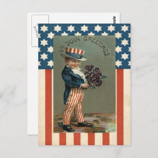 Amerikaanse vlag Uncle Sam Boy Violets Briefkaart (Voorkant / Achterkant)