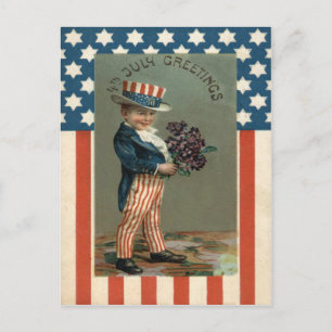 Amerikaanse vlag Uncle Sam Boy Violets Briefkaart