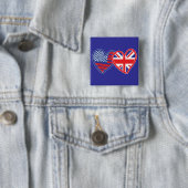 Amerikaanse vlag-/Unievlagerhart Vierkante Button 5,1 Cm (In situ)