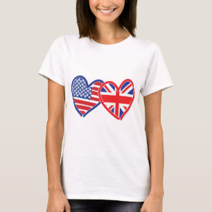 Amerikaanse vlag/Union Jack-vlag harten T-shirt