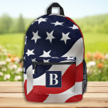 Amerikaanse vlag USA gepersonaliseerd Monogram Ini Bedrukte Rugzak<br><div class="desc">Introductie van de perfecte rugzak voor elke patriottische Amerikaan, de American Flag Backpack! De rugzak is voorzien van de iconische rode, witte en blauwe Stars and Stripes, waardoor het de perfecte accessoire is voor elk Amerikaans thema-evenement. Of u nu een veteraan, een lid van een legerfamilie of gewoon een liefhebber...</div>