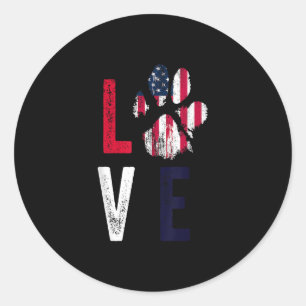 Amerikaanse vlag USA Love Dog Paw Patriotic 4th of Ronde Sticker