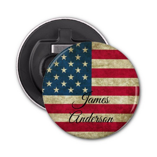 Amerikaanse vlag USA Patriottisch Monogram Button Flesopener (Voorkant)