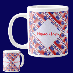 Amerikaanse Vlag USA Tegelrood Gepersonaliseerd Grote Koffiekop