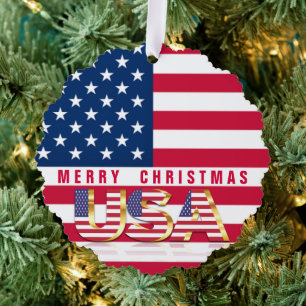 Amerikaanse Vlag USA Vrolijk Kerst Ornament Kaart