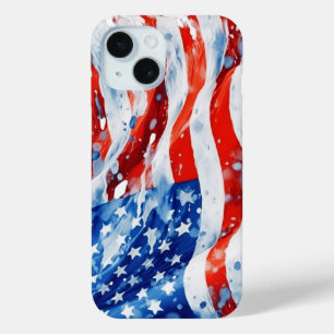 Amerikaanse Vlag USA Waterverf 4 juli iPhone 15 Case