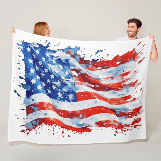 Amerikaanse vlag USA Waterverf 4 juli Fleece Deken (In situ)