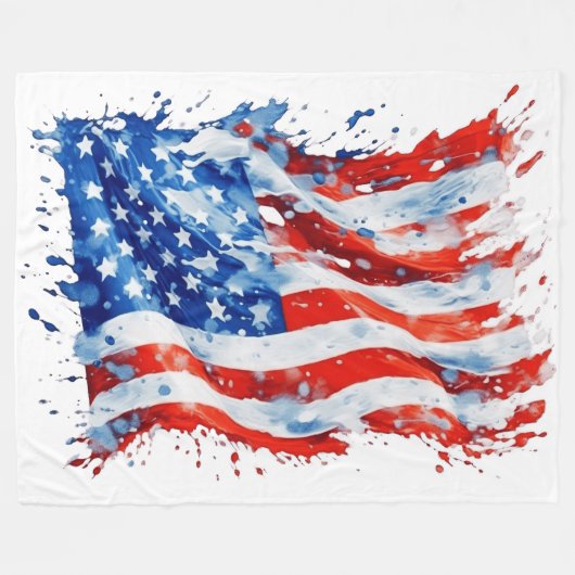 Amerikaanse vlag USA Waterverf 4 juli Fleece Deken (Voorkant (Horizontaal))
