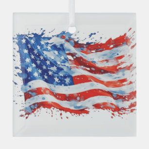 Amerikaanse Vlag USA Waterverf 4 juli Glas Ornament