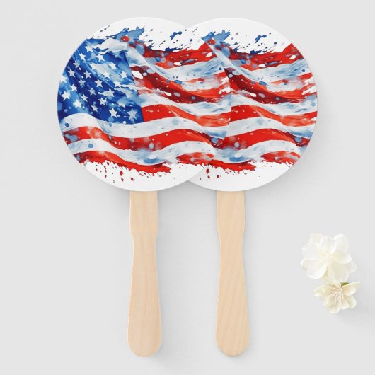 Amerikaanse vlag USA Waterverf 4 juli Handwaaier (Voorkant en achterkant)