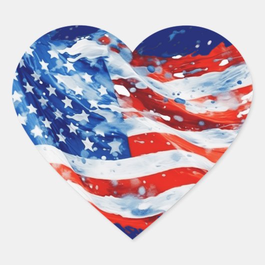 Amerikaanse vlag USA Waterverf 4 juli Hart Sticker (Voorkant)