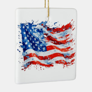 Amerikaanse Vlag USA Waterverf 4 juli Keramisch Ornament
