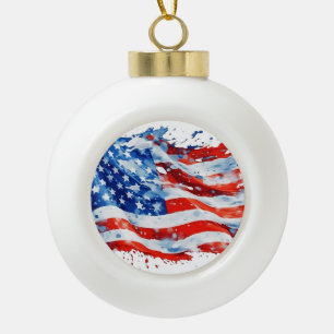 Amerikaanse Vlag USA Waterverf 4 juli Keramische Bal Ornament