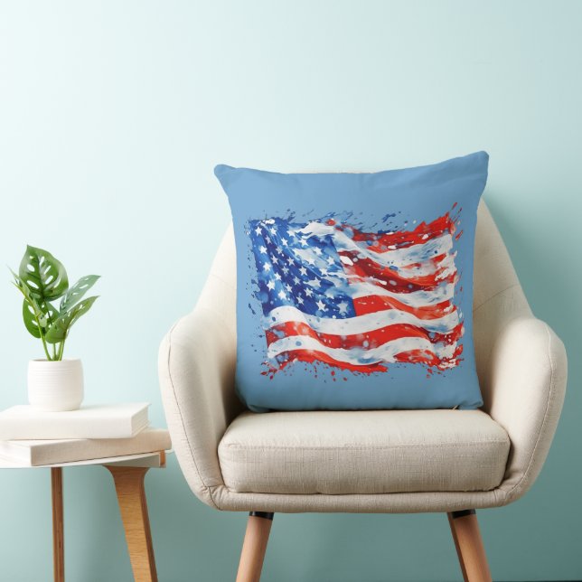 Amerikaanse Vlag USA Waterverf 4 juli Kussen (Stoel)