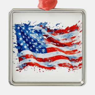 Amerikaanse Vlag USA Waterverf 4 juli Metalen Ornament