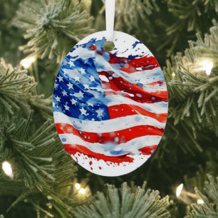 Amerikaanse Vlag USA Waterverf 4 juli Metalen Ornament