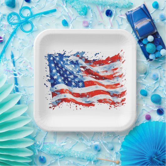 Amerikaanse vlag USA Waterverf 4 juli Papieren Bordje (Feest)