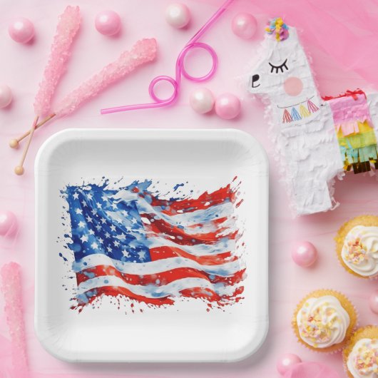 Amerikaanse vlag USA Waterverf 4 juli Papieren Bordje (Feest)