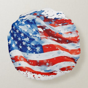 Amerikaanse Vlag USA Waterverf 4 juli Rond Kussen