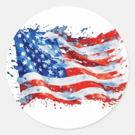 Amerikaanse vlag USA Waterverf 4 juli Ronde Sticker