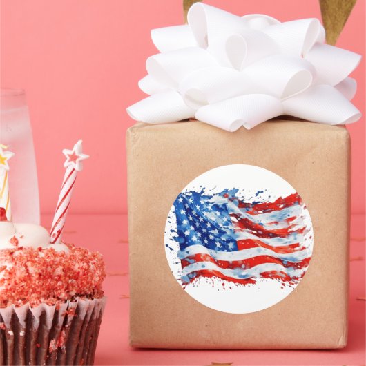 Amerikaanse vlag USA Waterverf 4 juli Ronde Sticker (Feest)