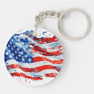 Amerikaanse Vlag USA Waterverf 4 juli Sleutelhanger