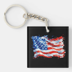 Amerikaanse Vlag USA Waterverf 4 juli Sleutelhanger