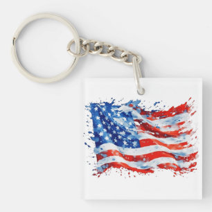Amerikaanse Vlag USA Waterverf 4 juli Sleutelhanger