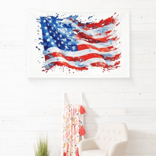 Amerikaanse Vlag USA Waterverf 4 juli Spandoek (Insitu)