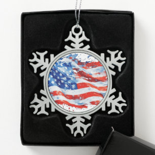 Amerikaanse Vlag USA Waterverf 4 juli Tin Sneeuwvlok Ornament