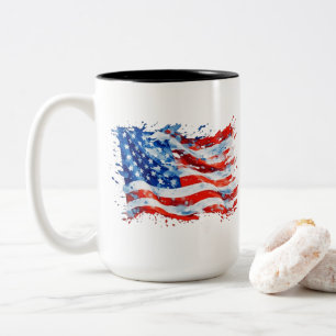Amerikaanse Vlag USA Waterverf 4 juli Tweekleurige Koffiemok