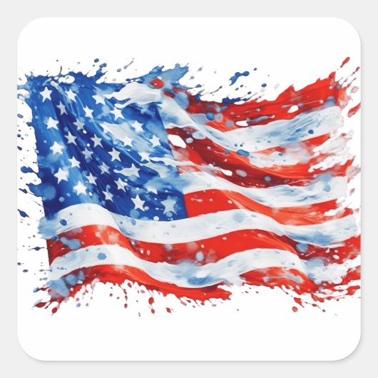 Amerikaanse vlag USA Waterverf 4 juli Vierkante Sticker (Voorkant)