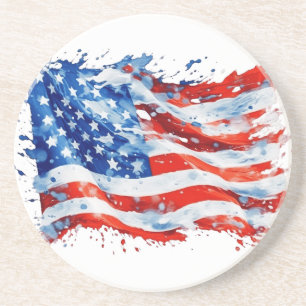 Amerikaanse Vlag USA Waterverf 4 juli Zandsteen Onderzetter