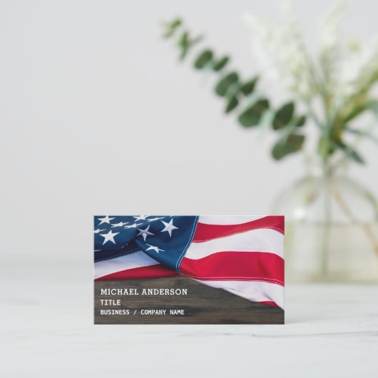 Amerikaanse vlag Uw Logo Rustisch hout Visitekaartje (Staand voorkant)