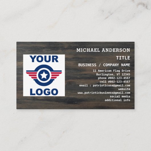 Amerikaanse vlag Uw Logo Rustisch hout Visitekaartje (Achterkant)