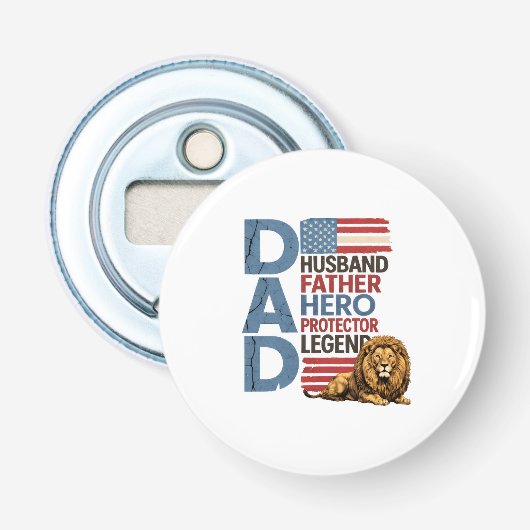 Amerikaanse Vlag Vader Leeuw Patriotisch Button Flesopener (Voorkant)